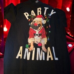 Christmas Black 'Party Animal' Pug T-Shirt-Size SM
